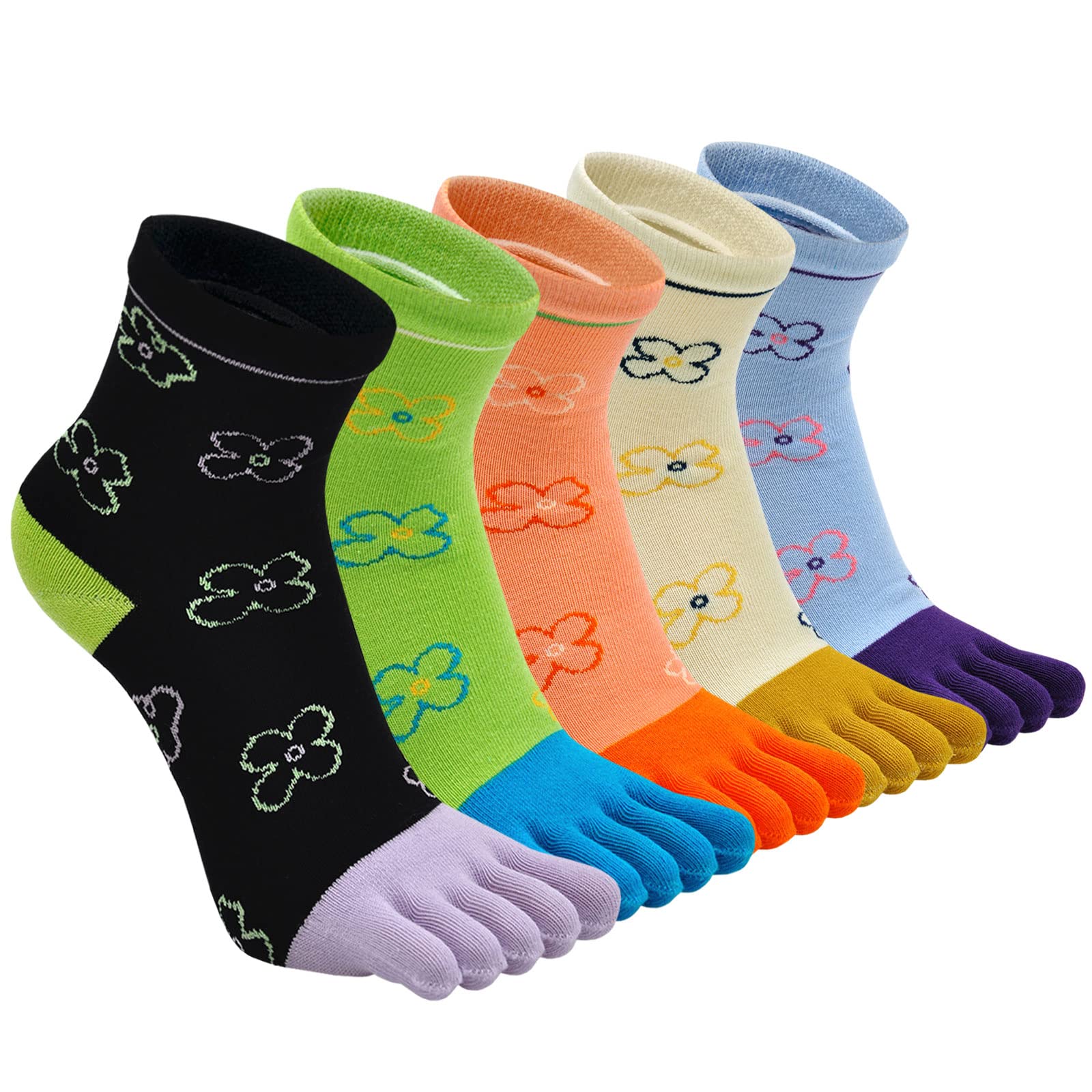 PUTUO Zehensocken Damen Fünf Finger Socken aus Baumwolle, Damen Sneaker Socken mit Zehen für Sport Laufende Freizeit