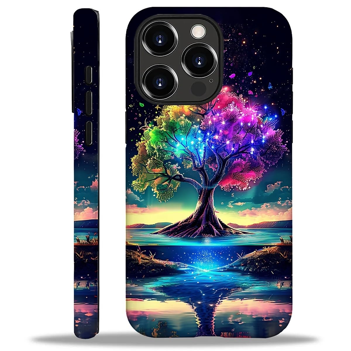 Compatible with iPhone 16 Pro Max Case,Beautiful Rainbow Tree of Life Pattern 2 in 1 Double Protection,Anti-Scratch Shockproof Case for iPhone 16 Pro