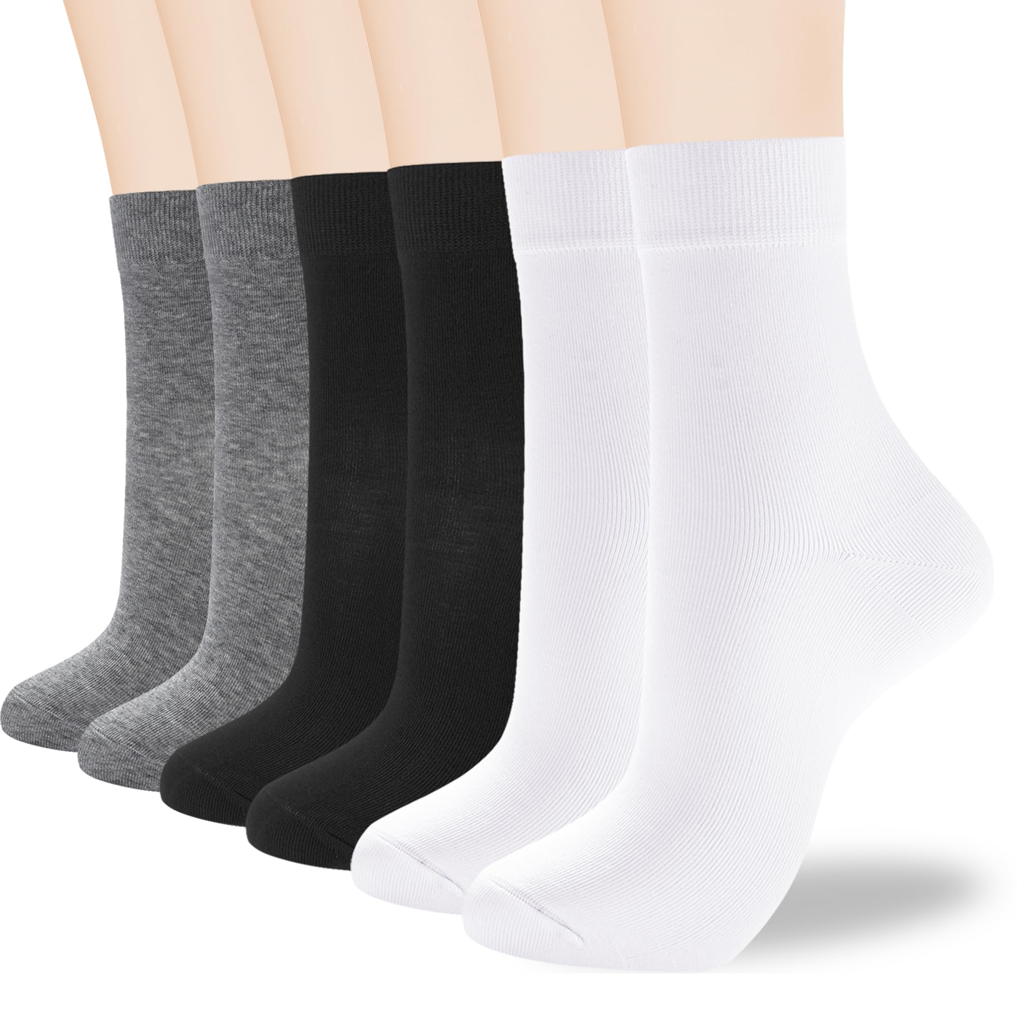ATBITER Women's Thin Cotton Crew Socks - Soft Above Ankle Bootie Casual Dress Socks 6-Pairs With Gift Box‌