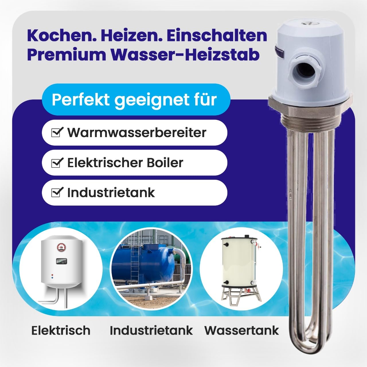 5144 Elemento riscaldante 4500W (230V/3x230V) G6/4" IP 54 Riscaldamento a liquido, Cartuccia di riscaldamento per stufe, caldaie elettriche