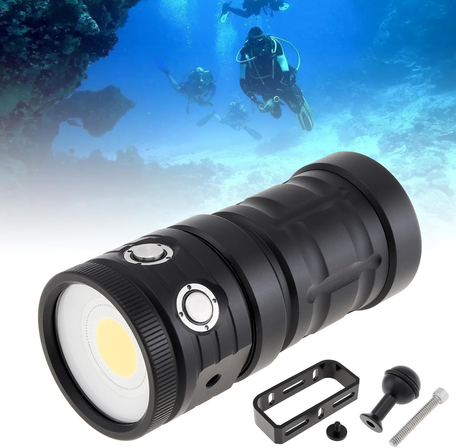 SecurityIng DF14 18000 Lumen Diving Flashlight, 100m Underwater Video Light, Rechargeable Underwater Flashlight for Diving/Underwater Photography/Underwater Sports Built-in Battery