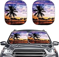 Vista 35 de Parasol para parabrisas de automóvil con estampado de playa tropical, protección universal para proteger el interior del automóvil, bloquea