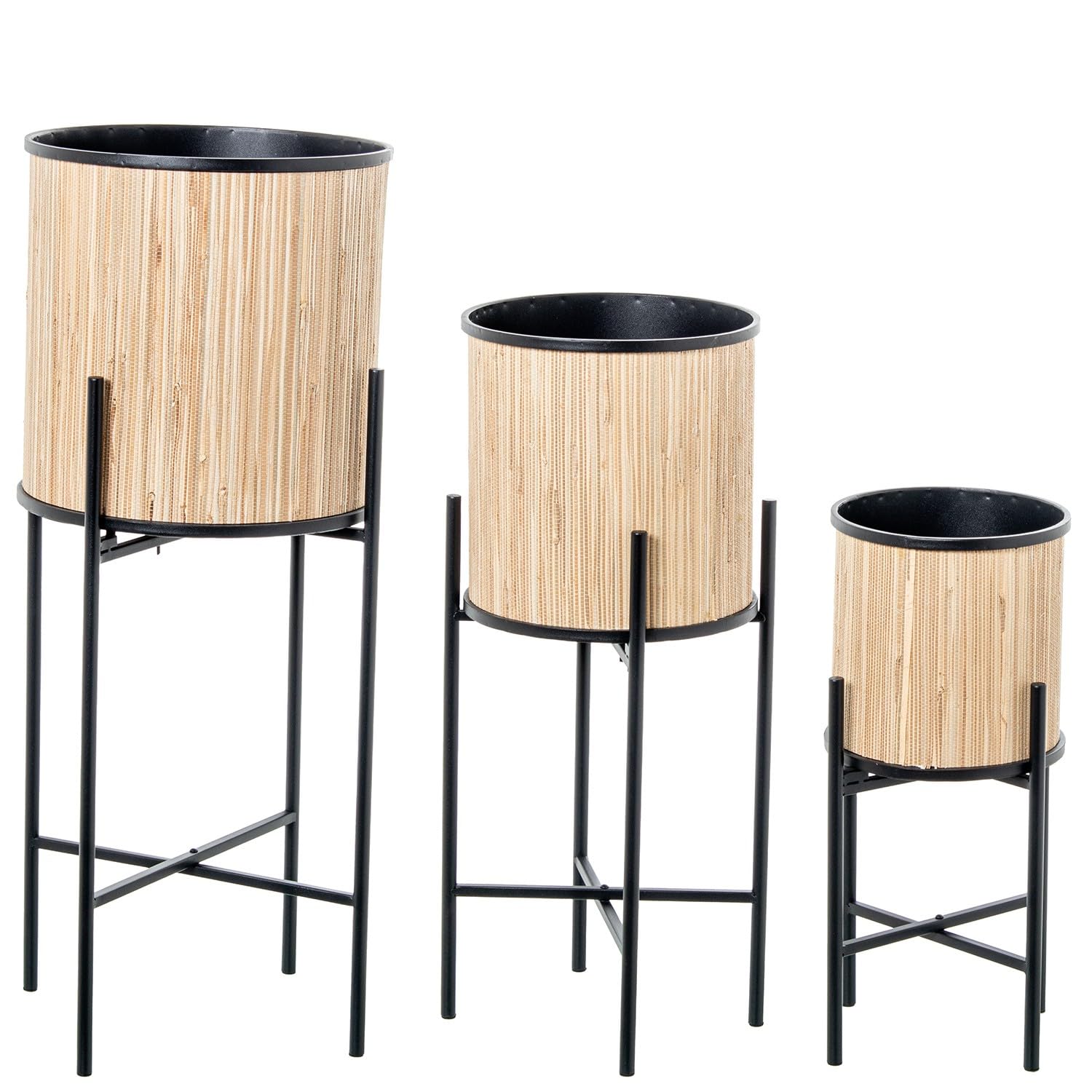 Pots de fleurs en métal et bois noir 30x30x75 cm : support plante intérieur DRW