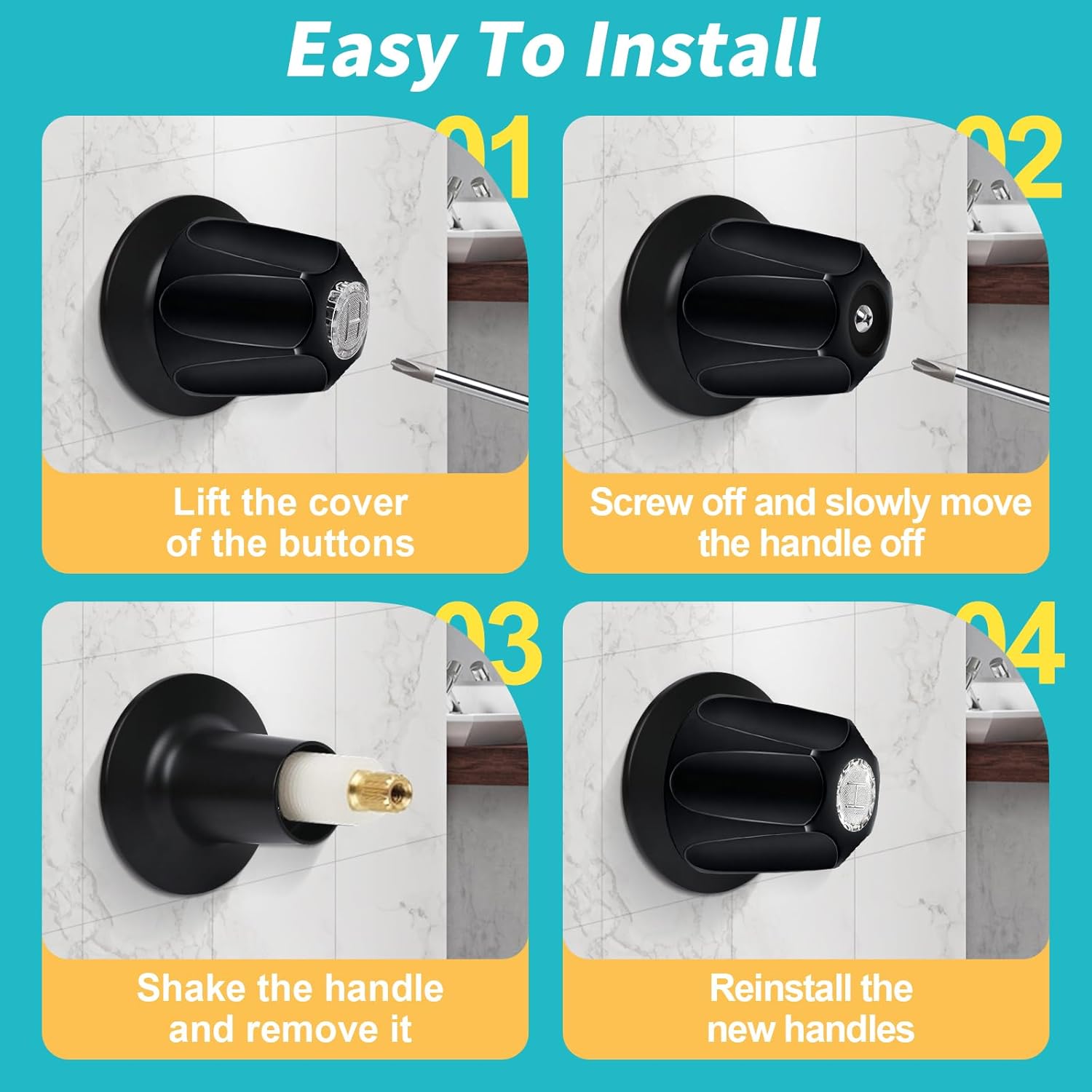 Matte Black 3 Piece Shower Knob and Bath Tub Spout Kit, for Price/Pfister Verve 3 Handles and Tub Shower Faucet, Includes 3× Shower Knob, 3× Flange Base, 1× Tub Spout for 1/2" IPS, 3/4" IPS Pipe