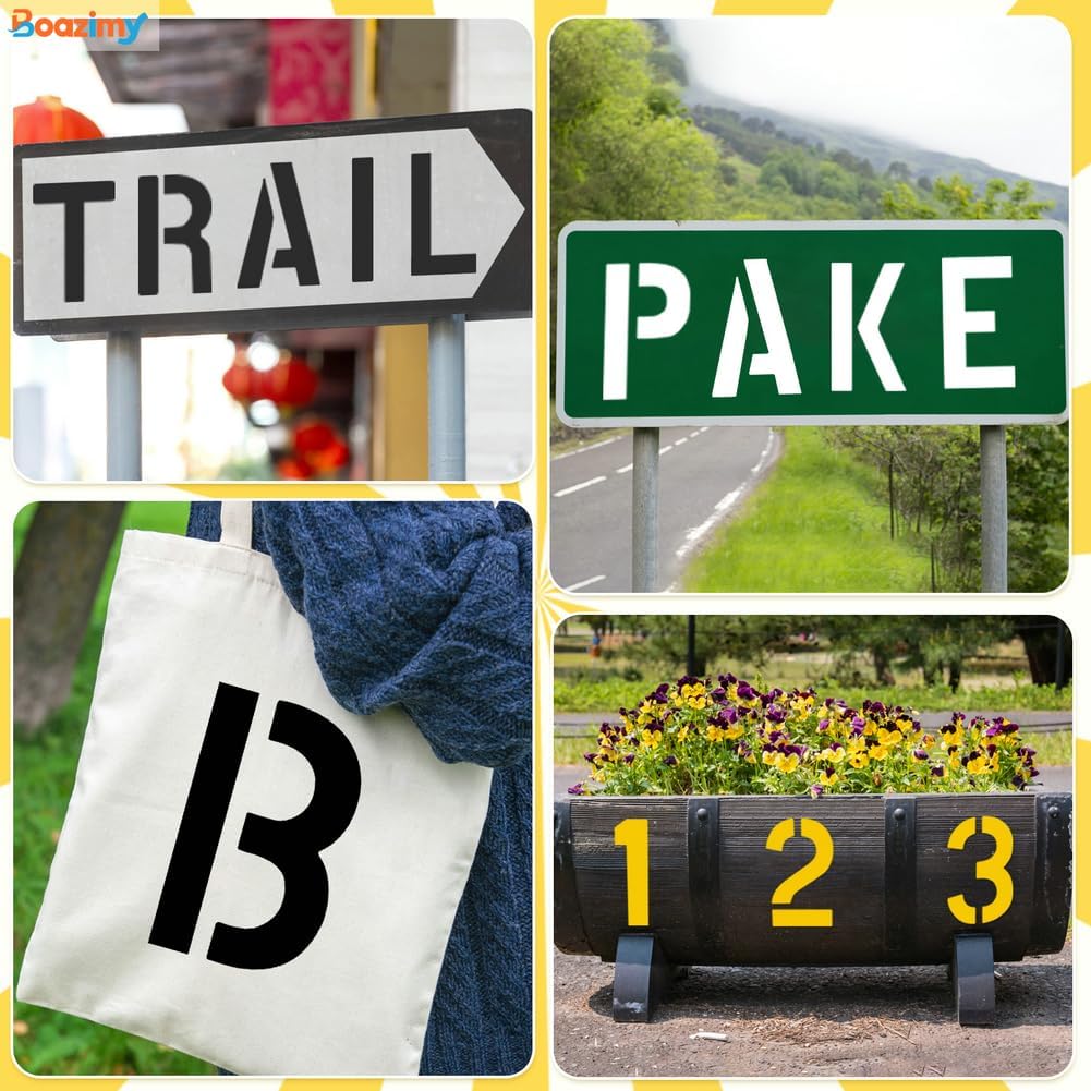 10 Inch 42 Pcs Reusable Letter Number Symbol Stencils, Plastic Painting Templates for Wood Wall Fabric Rock Chalkboard Signage School Door Porch DIY Art Craft Decoration Projects