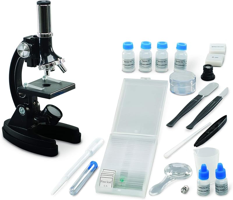 GeoSafari MicroPro 95-Piece LED Microscope Set - High Powered Microscope for Kids 8-12, Scientist Kit for Kids with Prepared Slides and Blank Slides, Home or Classroom Science Set