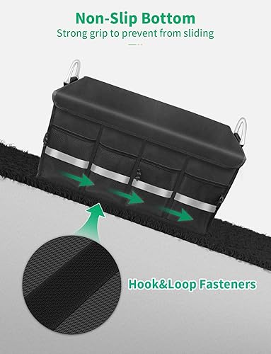 Miniatura 7 de Oasser Organizador de maletero, organizador de almacenamiento, plegable, multicompartimentos con tapa, mango de aleación de aluminio, cinta