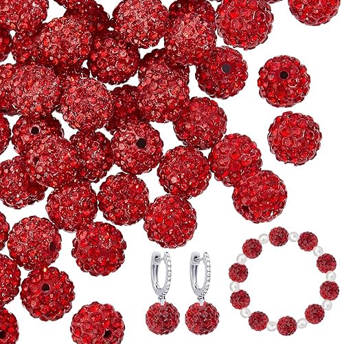 PH PandaHall Alrededor de 100 cuentas de diamantes de imitación rojos de 0.394 pulgadas (0.394 in) cuentas de arcilla de polímero rojo pavimentan
