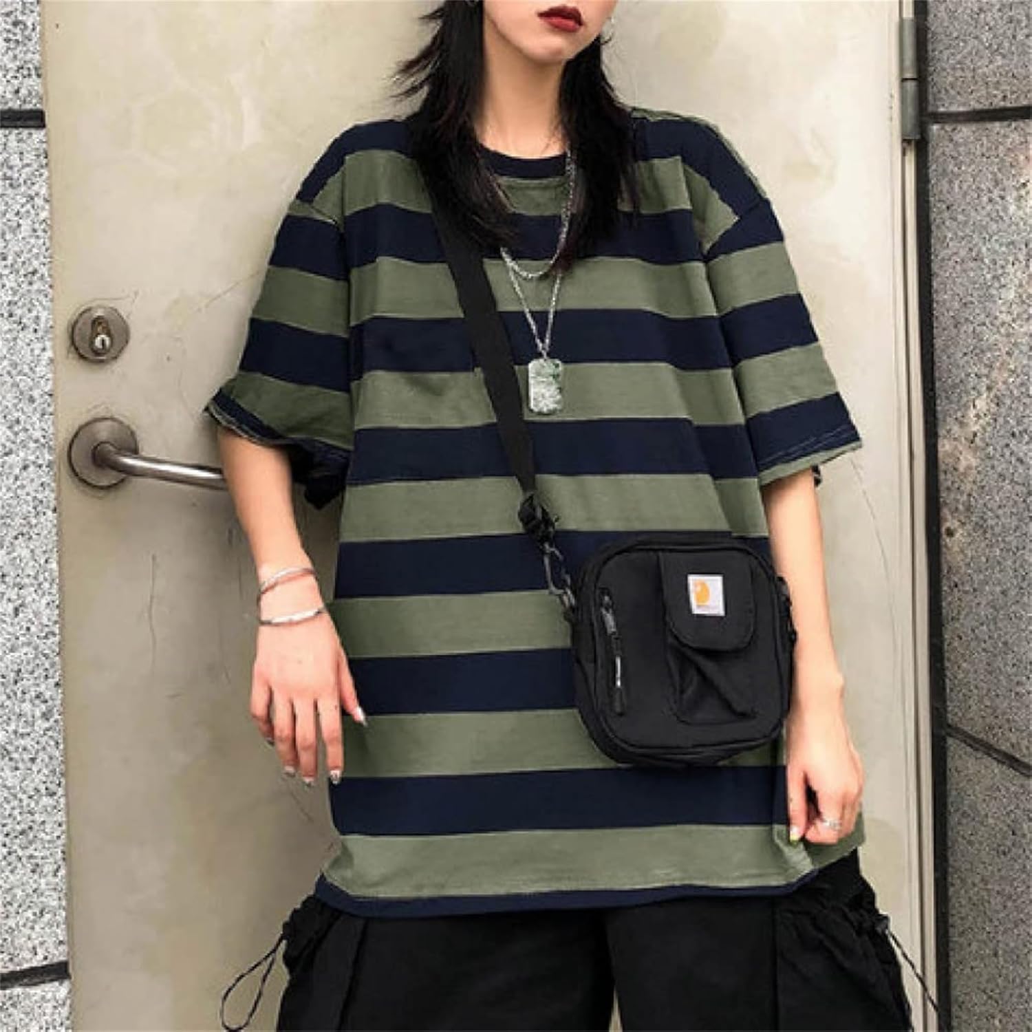 Harajuku Oversized Striped Shirts Y2K Grunge Clothes Crew Neck Emo Scene Clothes Streetwear Baggy Shirt Pullover - Image 2