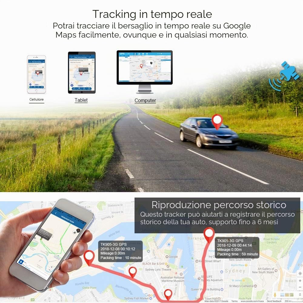 Winnes 4G GPS Tracker Localizzatore GPS Per Auto Moto Camion Con Forte Magnete Tracking in Tempo Reale,Geo-fence Alarm App Gratuita Antifurto 4GTK915
