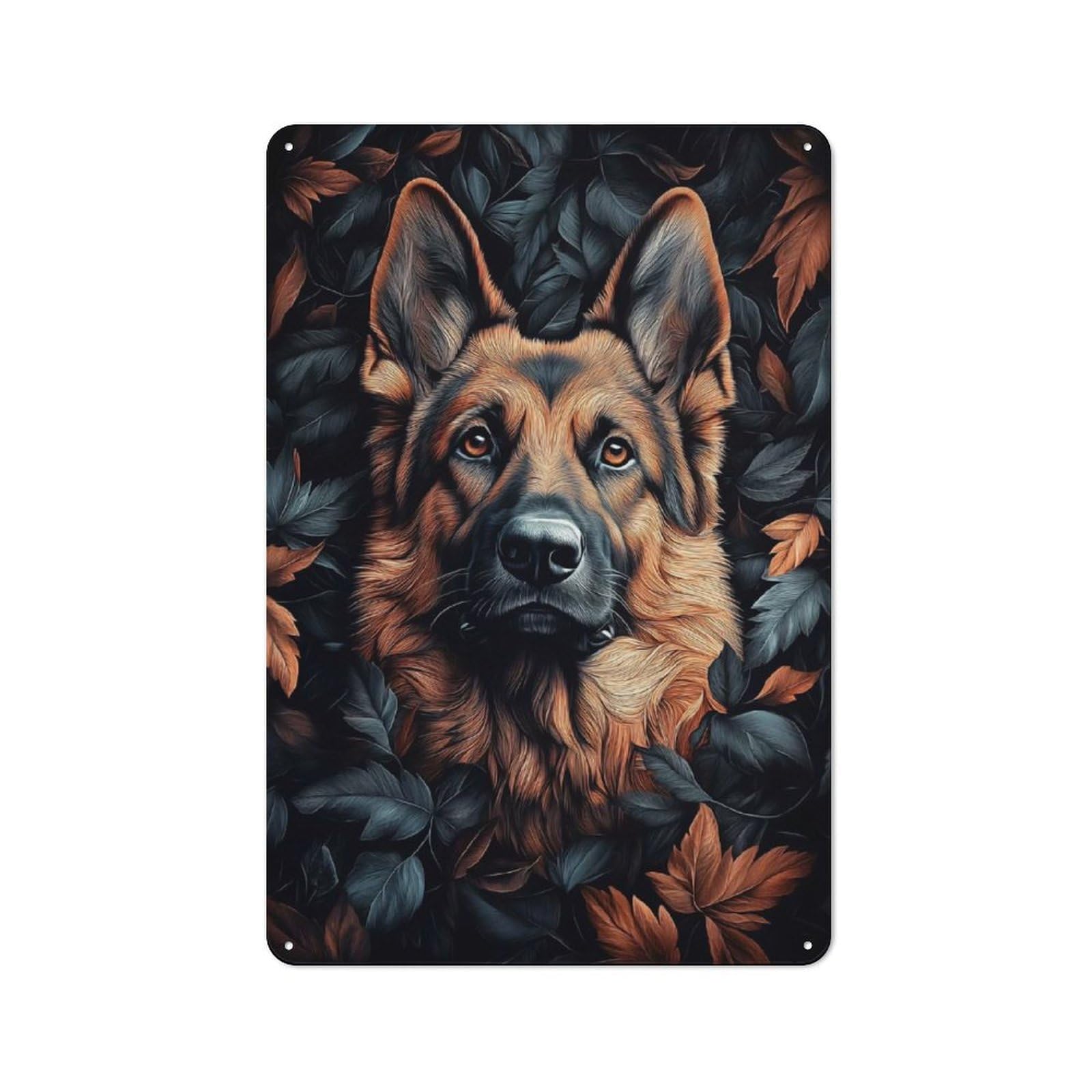 Junmoney German Shepherd In Leaves Friendly Cafe Metal Sign 30X20cm, Cafe Wall Decor For Tea Room, Shop Wall Or Breakfast Area