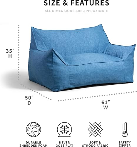 Miniatura 43 de Big Joe Imperial Lounger - Sillón puff relleno de espuma con funda extraíble, Unión azul pacífico, poliéster tejido duradero, 4 pies de grande Unión