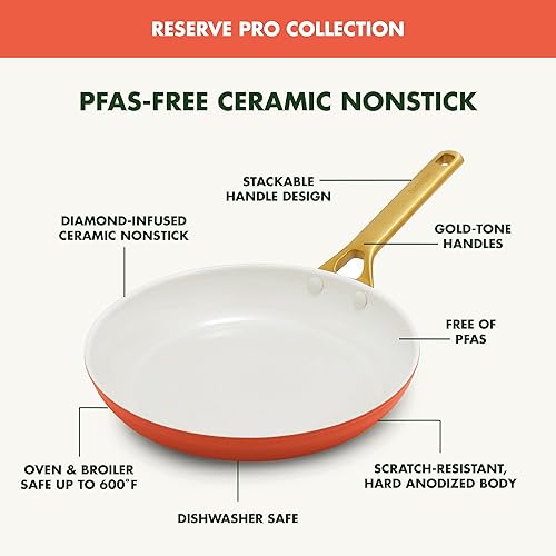 Miniatura 7 de GreenPan Juego de utensilios de cocina antiadherentes Reserve Pro de 10 piezas, cerámica certificada NSF, juego de ollas y sartenes anodizadas duras