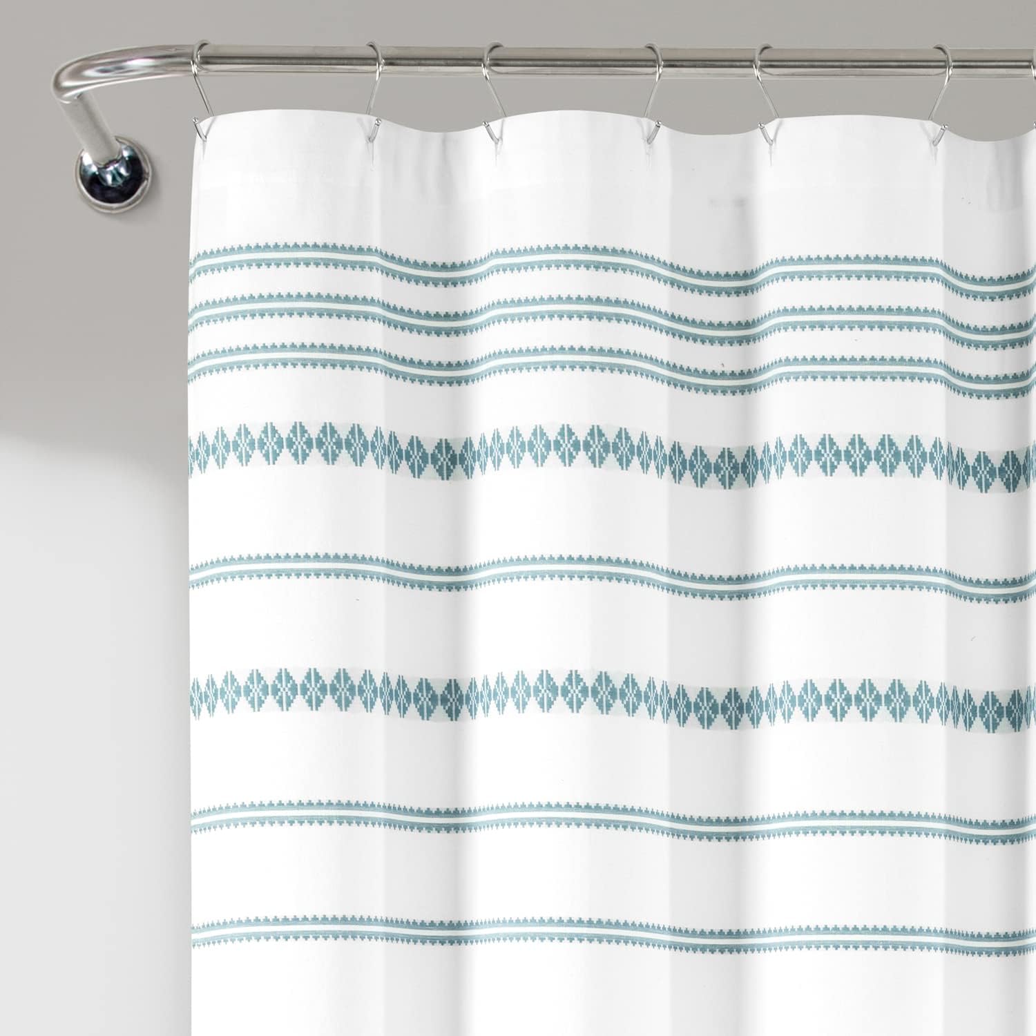 Lush Decor Breezy Chic Tassel Jacquard Cotton Blend Shower Curtain Single 72" W x 72" L Blue - White Shower Curtains for Bathroom - Boho Bathroom Curtain