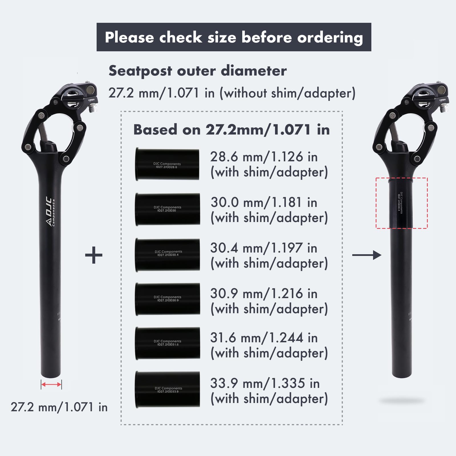 DJC Paralelogramo Fahrrad-Sattelstütze, Stoßdämpfer, Sattelstütze für MTB, Mountainbike, Rennrad, Kies, 27,2 mm, 28,6 mm, 30 mm, 30,4 mm, 30,9 mm, 31,6 mm, 33,9 mm x 350 mm