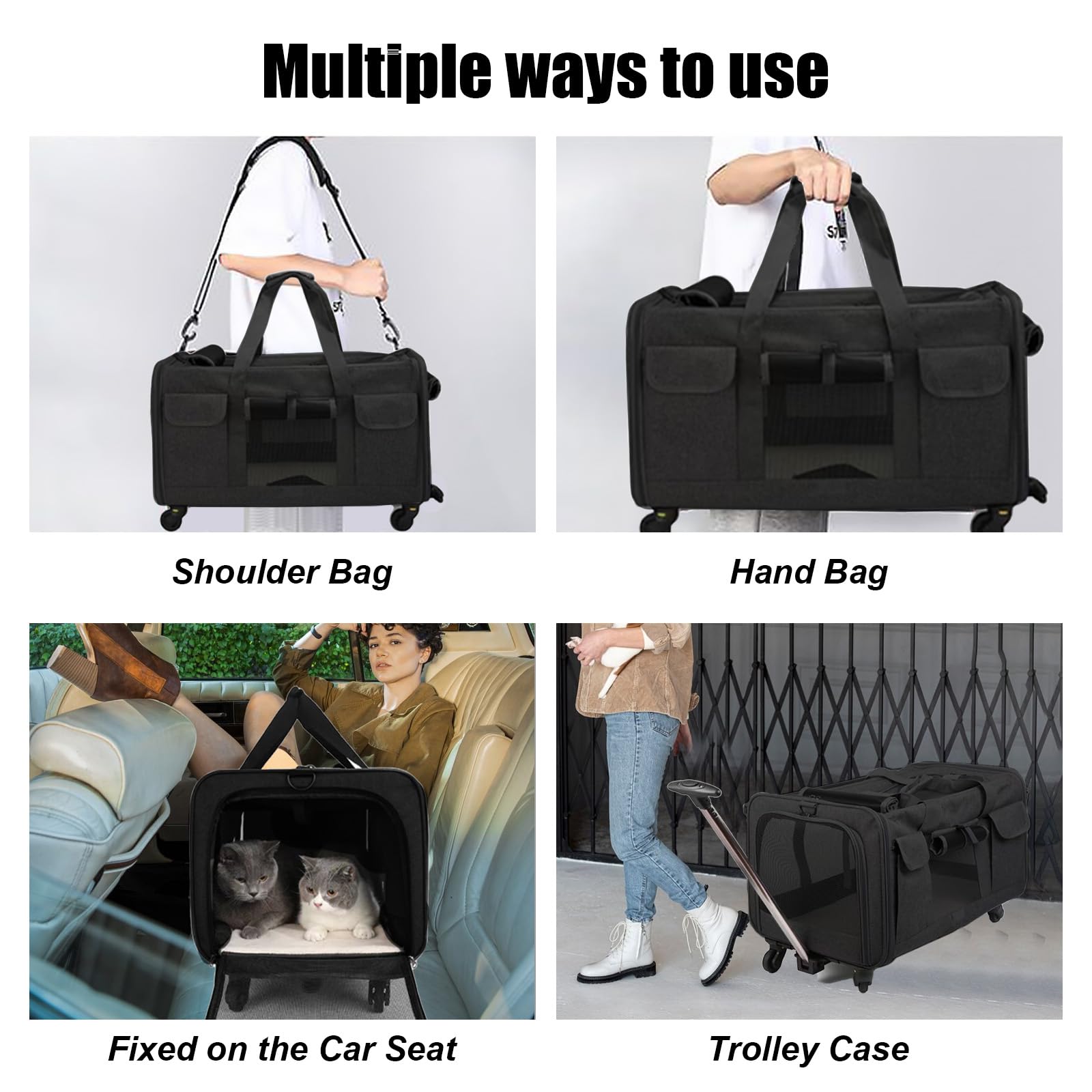 Scatole per il Trasporto di Gatti con Ruote Girevoli Rimovibili, 30L Gatto Grande Trolley, Portatile per Animali Pieghevole Zaino per Cani Gatti Estensibile, Trasportino per Gatti all'aperto e a Casa