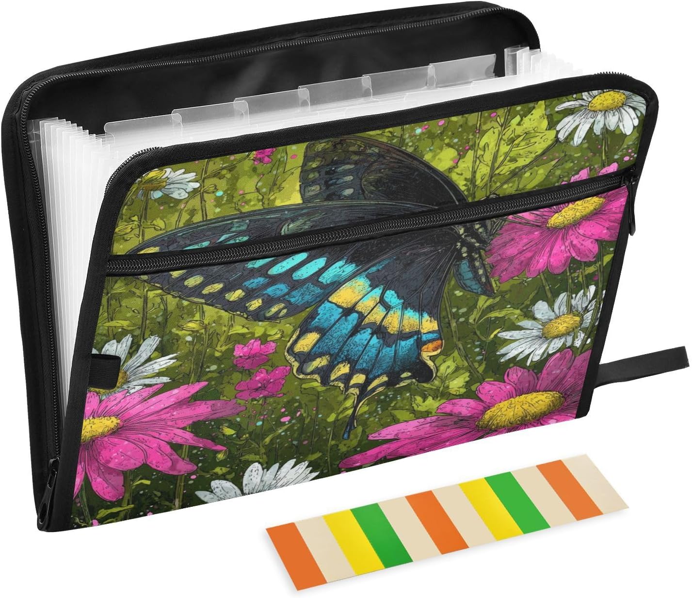 Sping Butterfly Garden Sketch Expanding File Organizer with 13 Pockets Accordion File Folders with Labels,Portable Document Paper Bill Receipt Organizer,Home College School Office Supplies, Let