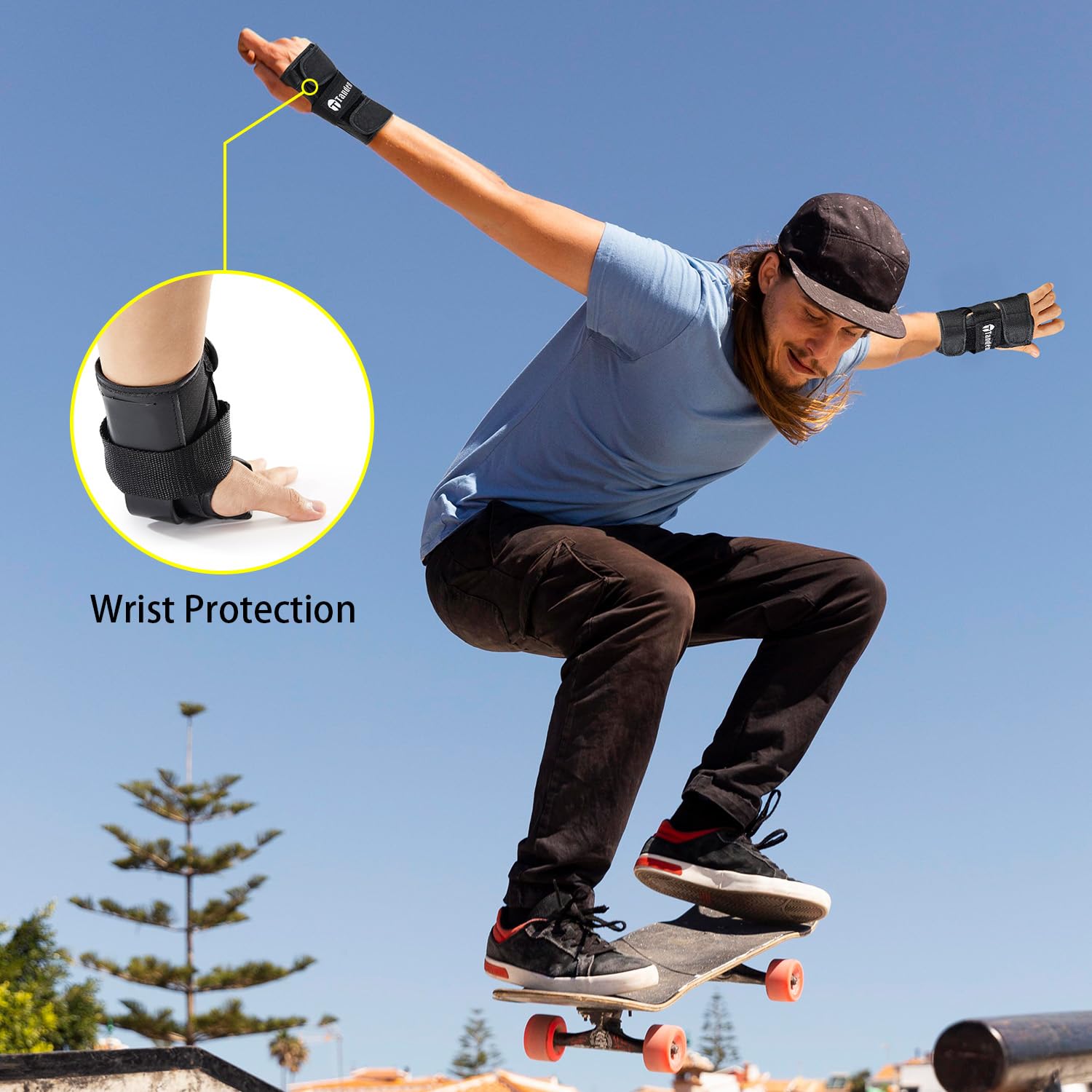 Muñequeras para patinaje, equipo de protección, muñequeras para adultos y niños, para patinaje, snowboard, esquí, monopatín, muñequeras 7