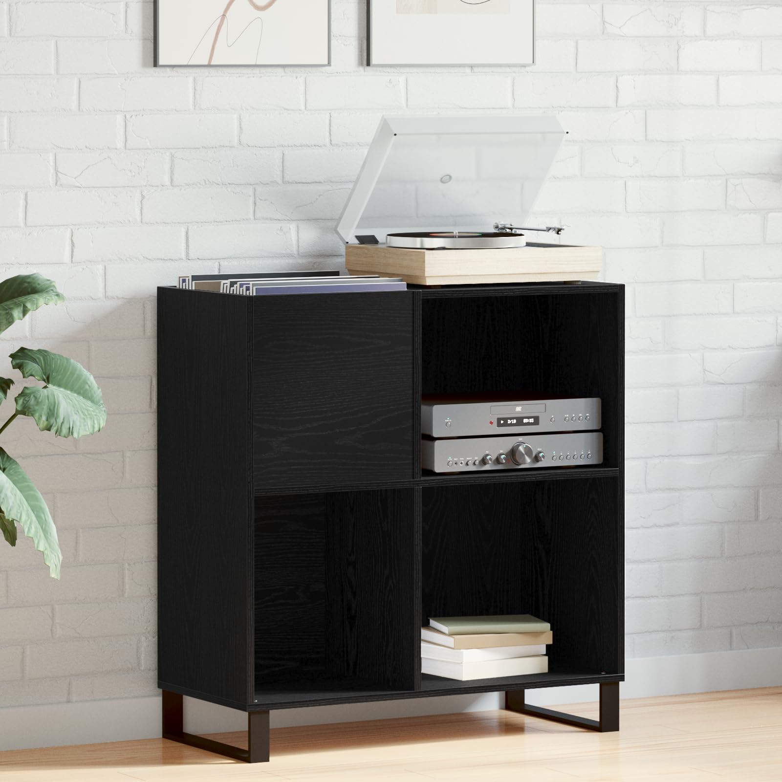 Armadietto per dischi in legno, 85 x 38 x 89 cm, con 4 ripiani, versatile scaffale per vinili, CD, DVD, Hi-Fi e da parete come mobile multimediale per soggiorno
