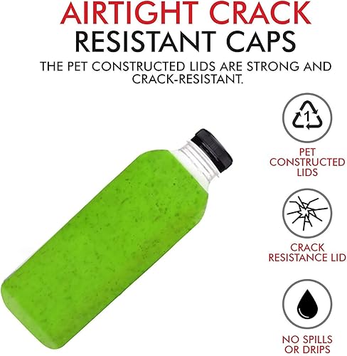 Miniatura 26 de Botellas de jugo con tapas para jugos y licuados, botellas de plástico vacías transparentes reutilizables con tapas, recipientes de bebida de 12