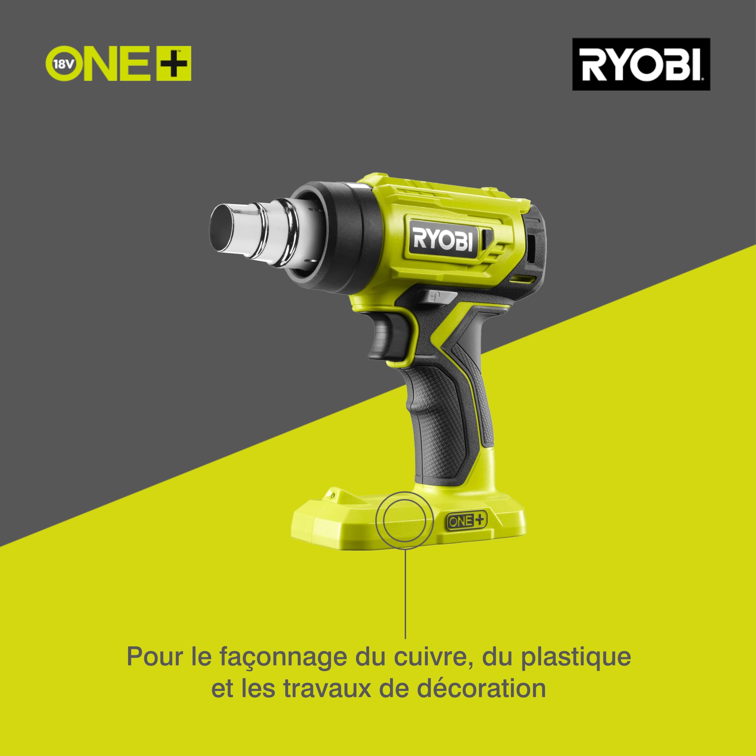 RYOBI Pistolet Thermique Sans Fil 18V ONE+ R18HG-0 470°C 2 Buses Compact Léger Décollage Peinture Thermo-Rétractable