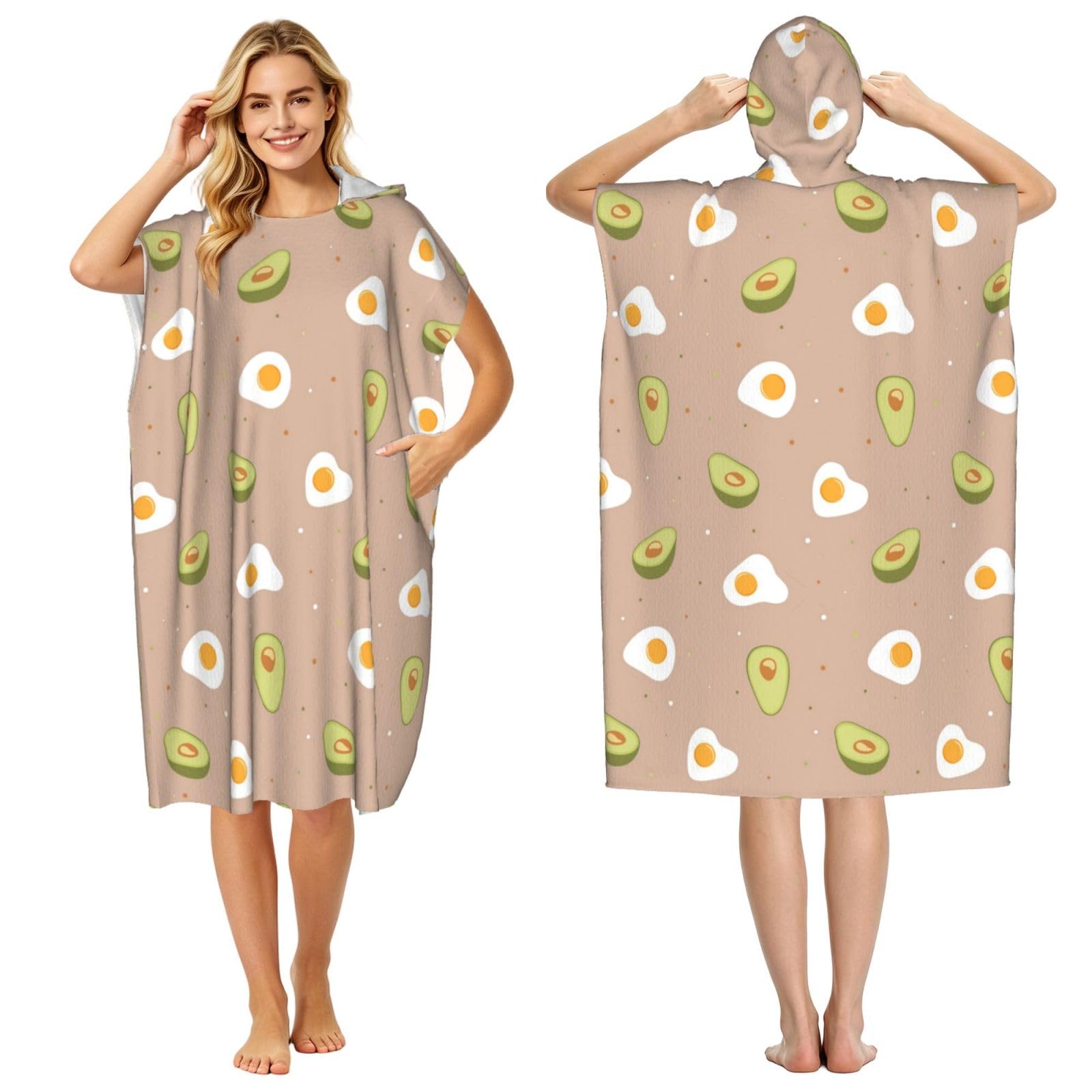 Poadnly Egg And Avocado, Adult Hooded Beach Towel 90 x 110 cm,Changing Bath Robe, Surf Poncho Towel For Women Men
