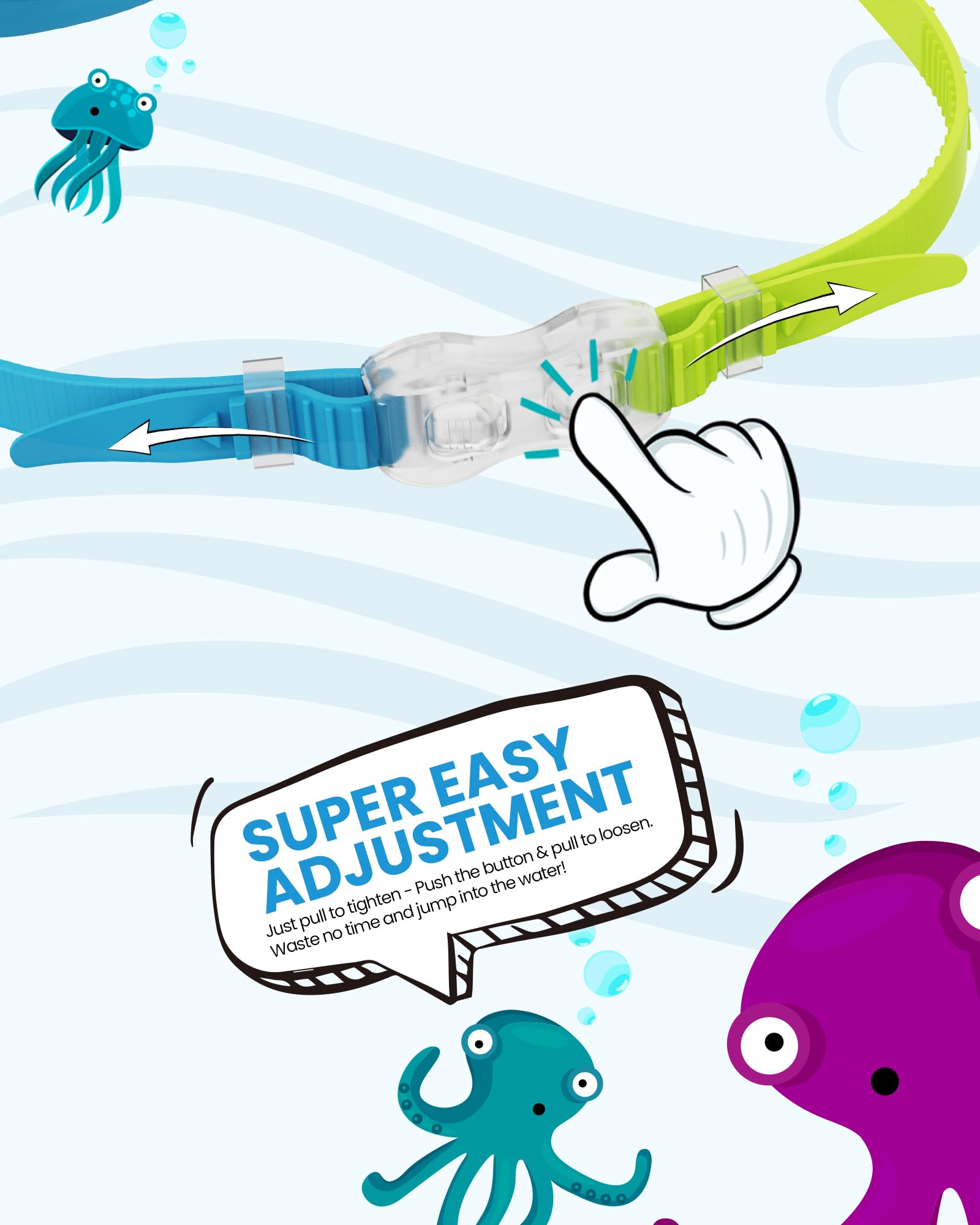 OutdoorMaster Kids Swim Goggles 2 Pack - Quick Adjustable Strap Swimming Goggles for Kids, Yellow Blue