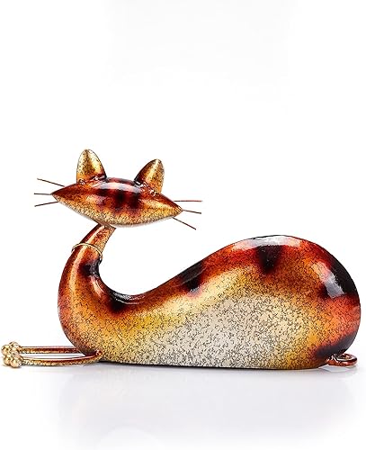 Miniatura 6 de Aayla Estatua de gato marrón de hierro de 10.5 pulgadas de largo, estatua de gato perezoso, regalo para amantes de los gatos para decoración de