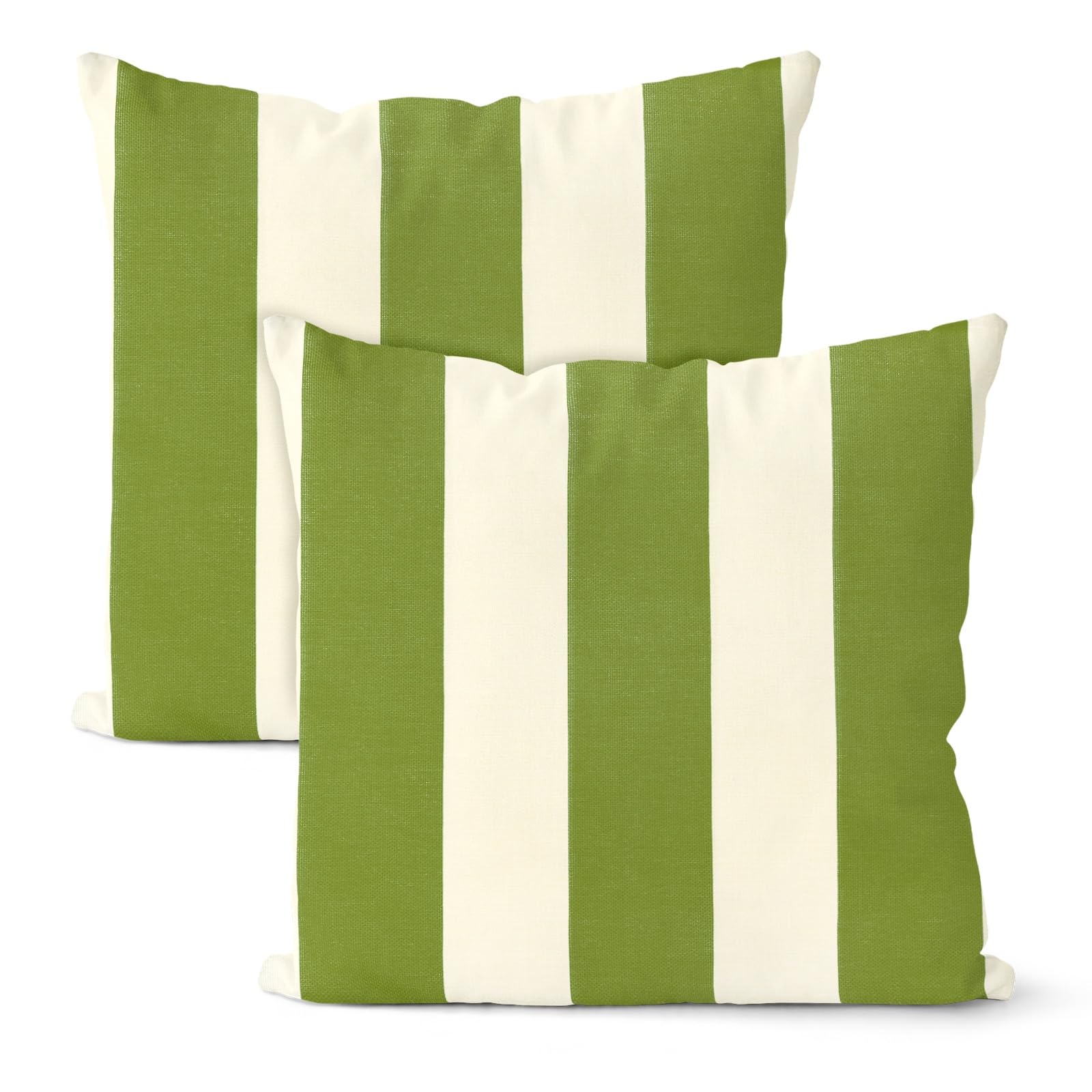 M METERXITY 2-Pack Outdoor Waterproof Throw Pillow Cover, 18x18 Inch Linen Striped Decorative Cushion Cover for Patio/Balcony/Garden, Water Resistant Pillow Case [Dark Green]