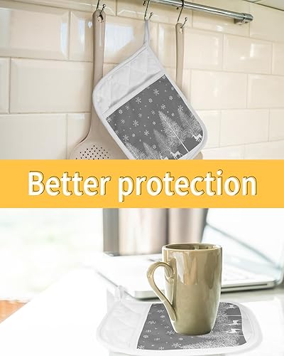 Miniatura 7 de Winter Elk 5Pcs Pot Holders for Kitchen,Non Slip & Heat Insulation Terry Cloth Potholder Set with Pocket,Thick Hot Pad Oven Mitts Trivet Coaster for