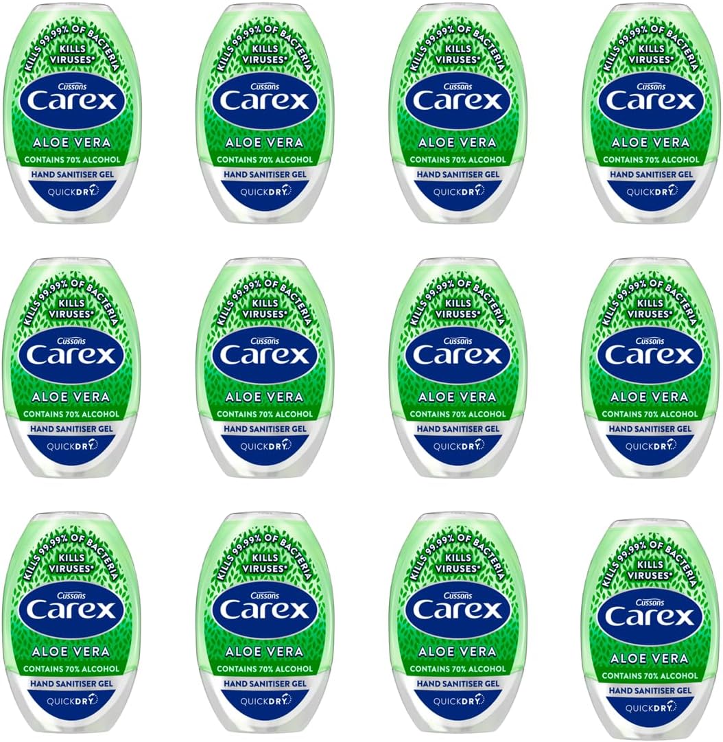 Aloe Vera Antibacterial Hand Sanitiser Gel, Anti Viral Action, 70 Percent Alcohol, Cleans, Cares and Protects, Bulk Buy, Pack of 12 x 50 ml