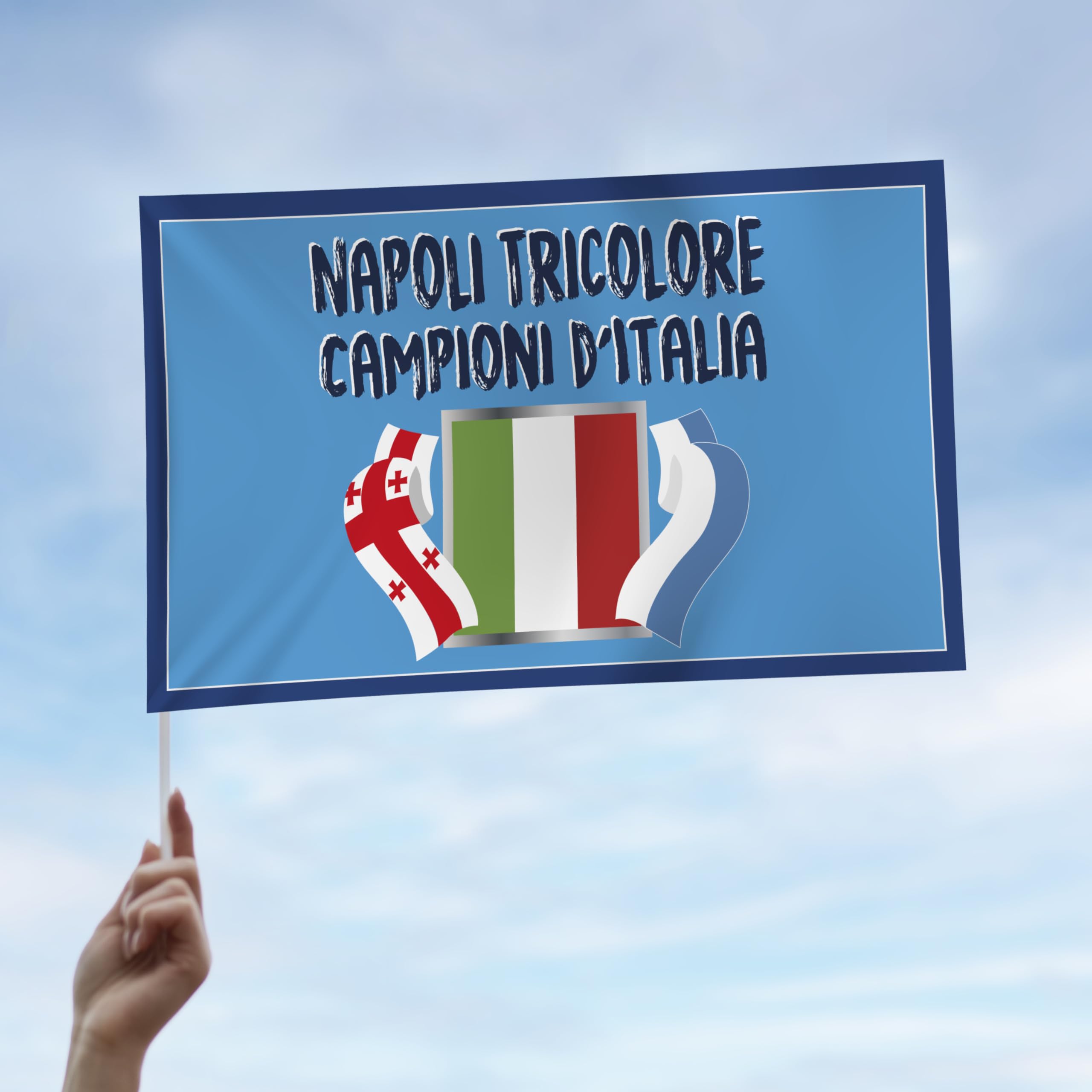 Bandiera Popolo di Napoli 2025 90x150 cm Gadget 4° Tricolore Regalo Tifoso Calcio