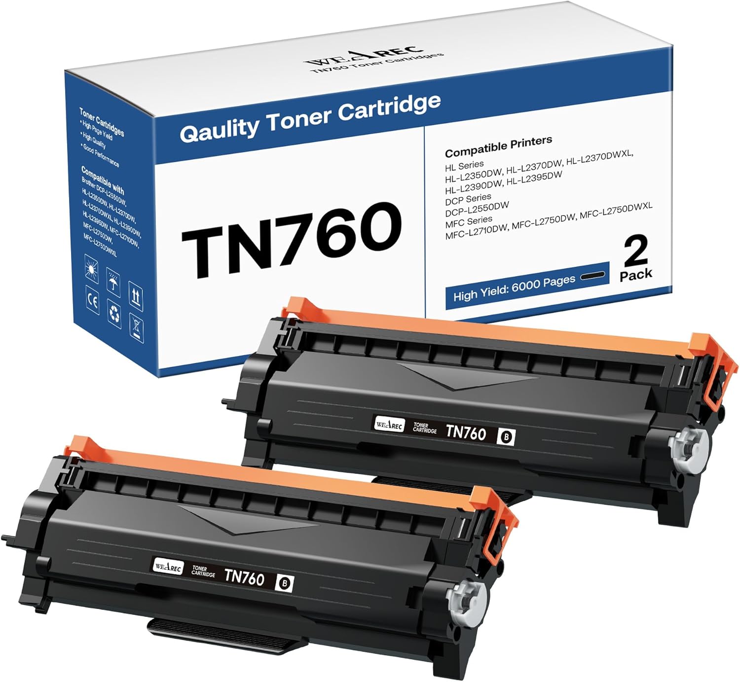 TN760 Toner Cartridges Replacement for Brother Toner TN-730/TN-760 Compatible HL-L2350DW MFC-L2710DW MFC-L2750DW HL-L2395DW HL-L2370DW DCP-L2550DW HL-L2390DW (Black, 2 Pack)