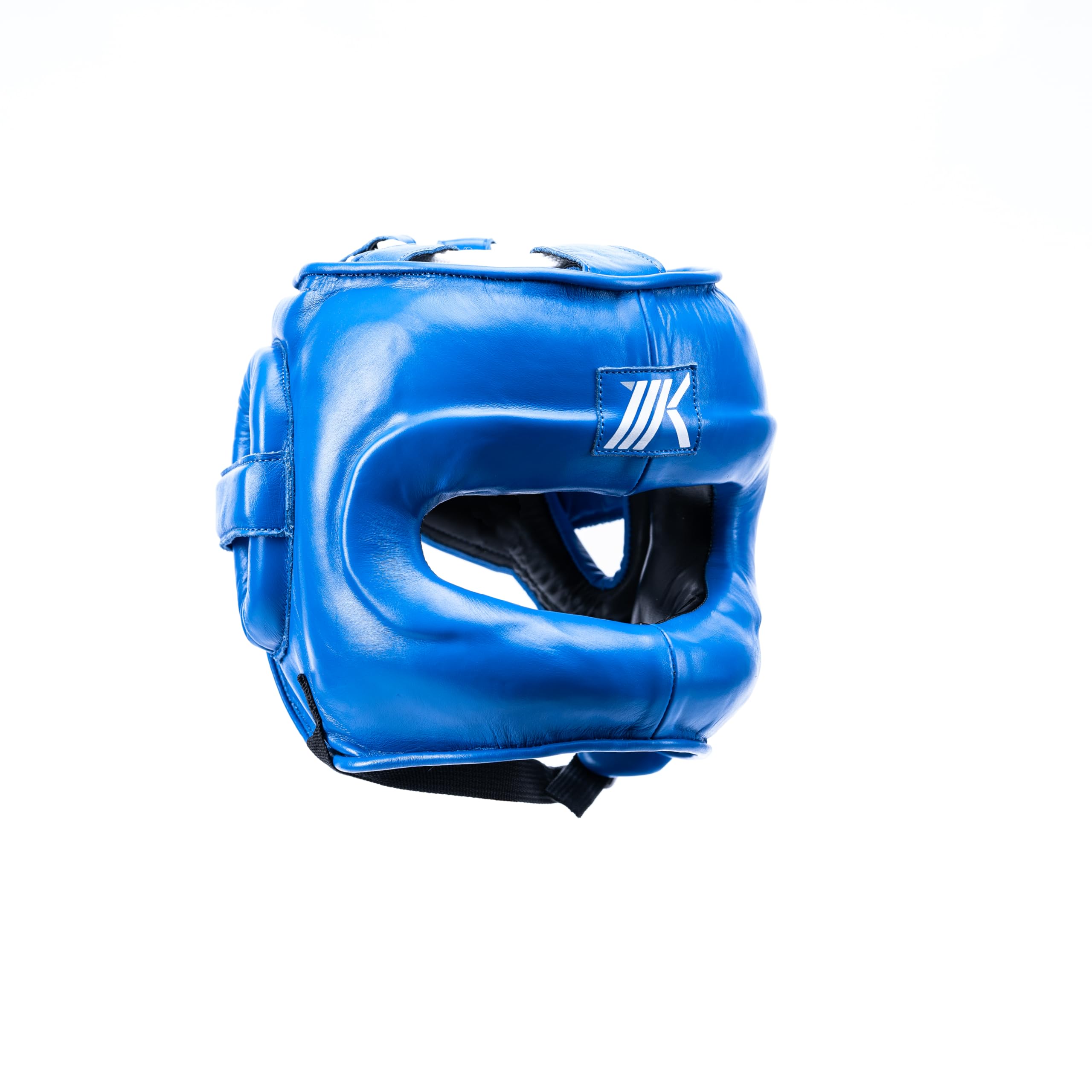 MK1 Select Closed Face Boxing Headgear | Premium Leather Sparring Head Guard w/Nose Bar | Lightweight Full Face Protection | Comfortable Adjustable Fit | Men & Women (Blue, Large)