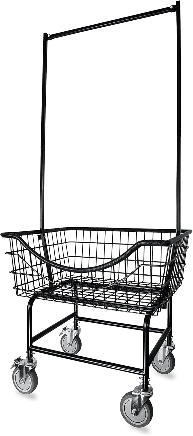 LVP Big Brother Commercial Laundry Cart with Dual Pole Rack 3.25 Bushels (Matte Black Vinyl Rust Coating, Extra Large) LVP Big Brother Commercial Laundry Cart with Dual Pole Rack 3.25 Bushels (Matte Black Vinyl Rust Coating, Extra Large)