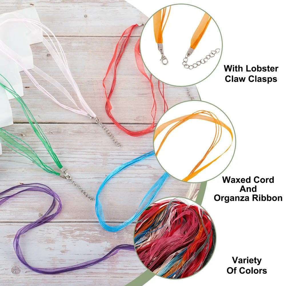100 Piezas de cordón Encerado y Cinta de Organza para Hacer Collares, Accesorios con Cierres de mosquetón de Hierro, 45-455 cm (17,6-17,8 Pulgadas) F8-Rosa