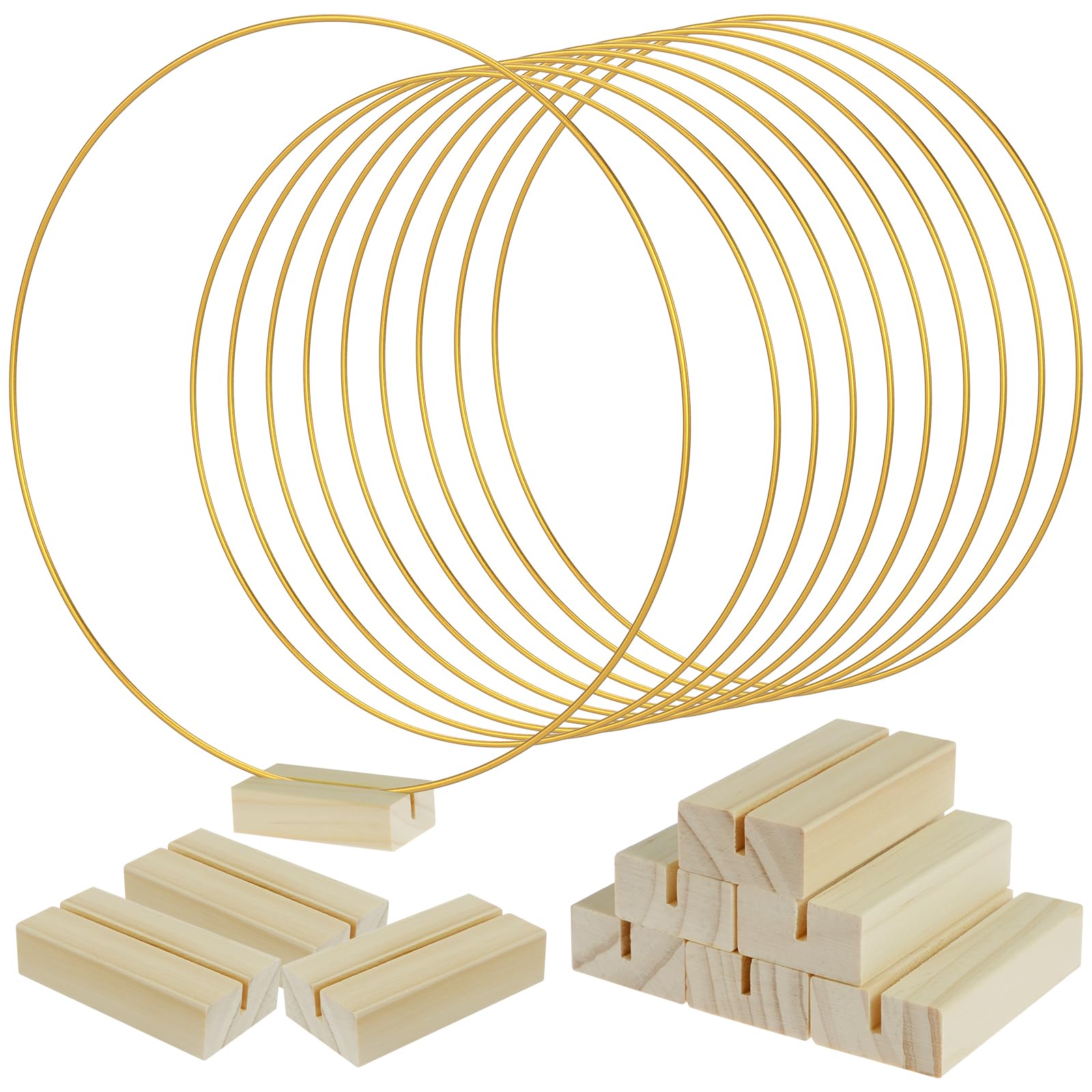 Eummy 10 pezzi da 30 cm in metallo floreale cerchio centrotavola per ghirlanda da tavolo anello in metallo con 10 supporti in legno robusto oro rotondo macramè decorazioni da tavolo per feste di nozze