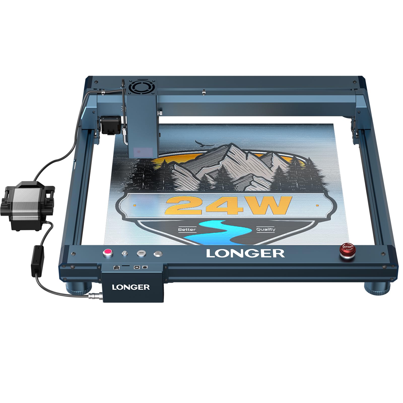 Graveur laser Longer Laser B1 20W avec assistance d’air automatique, graveur laser DIY pour bois, métal, papier, acrylique, verre, cuir, surface de travail 450 x 440 mm.