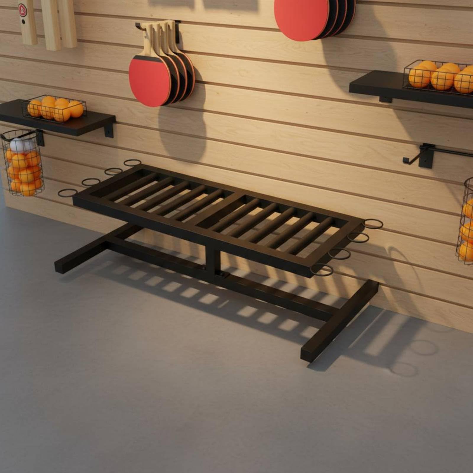 Porta Racchette Pong Mensola Racchette Palline Supporto Espositore Organizer in Ferro per Sistemazione Ordinata E Pronta Adatto Allenamento Garage, style to 1