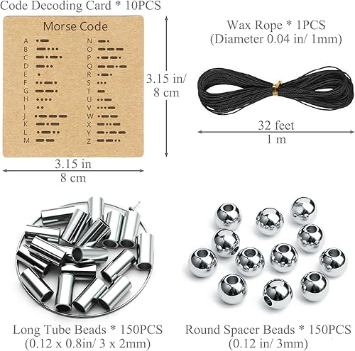 Miniatura 10 de 200 cuentas espaciadoras redondas y 200 cuentas de tubo largo de 0.118 in de acero inoxidable 304, cuentas sueltas de acero inoxidable 304, cuentas
