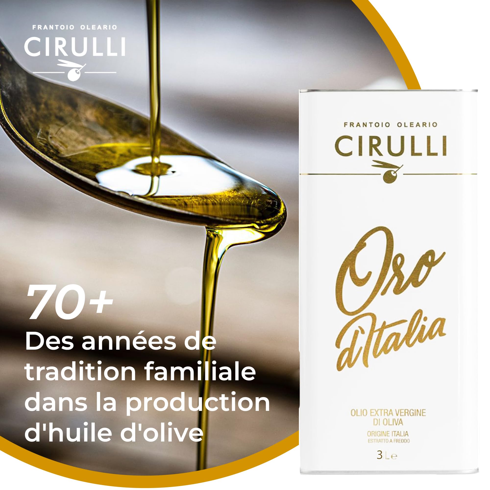 Cirulli Huile d'olive extra vierge italienne extraite à froid, EVO (2 x 3 Litres)