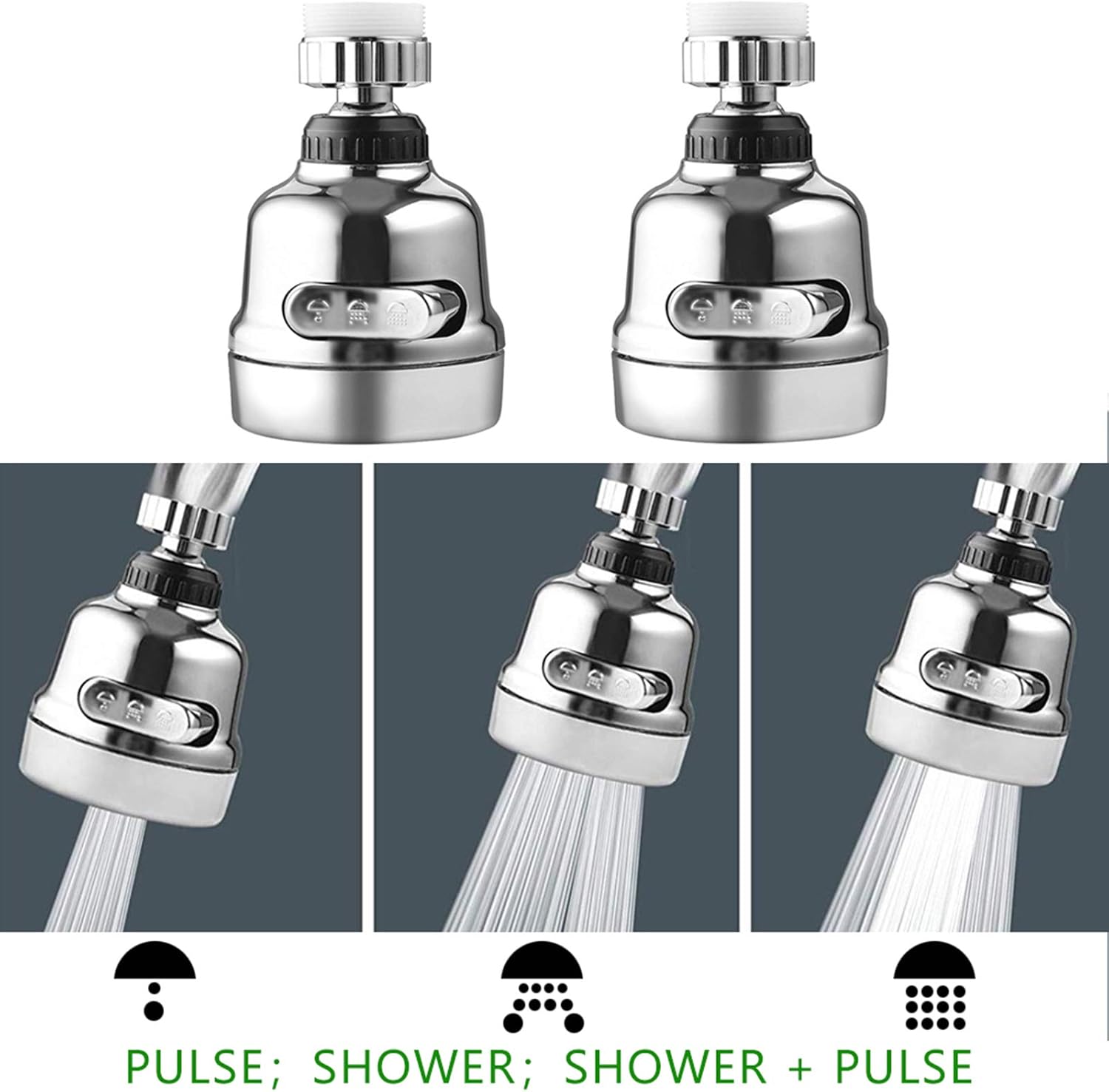 360° Kitchen Faucet Sprayer Attachment - Stainless Steel Swivel Kitchen Sink Faucet Head Replacement, 3 Adjustable Modes, Water Saving, Easy to Install, for Round Taps with Internal & External Threads