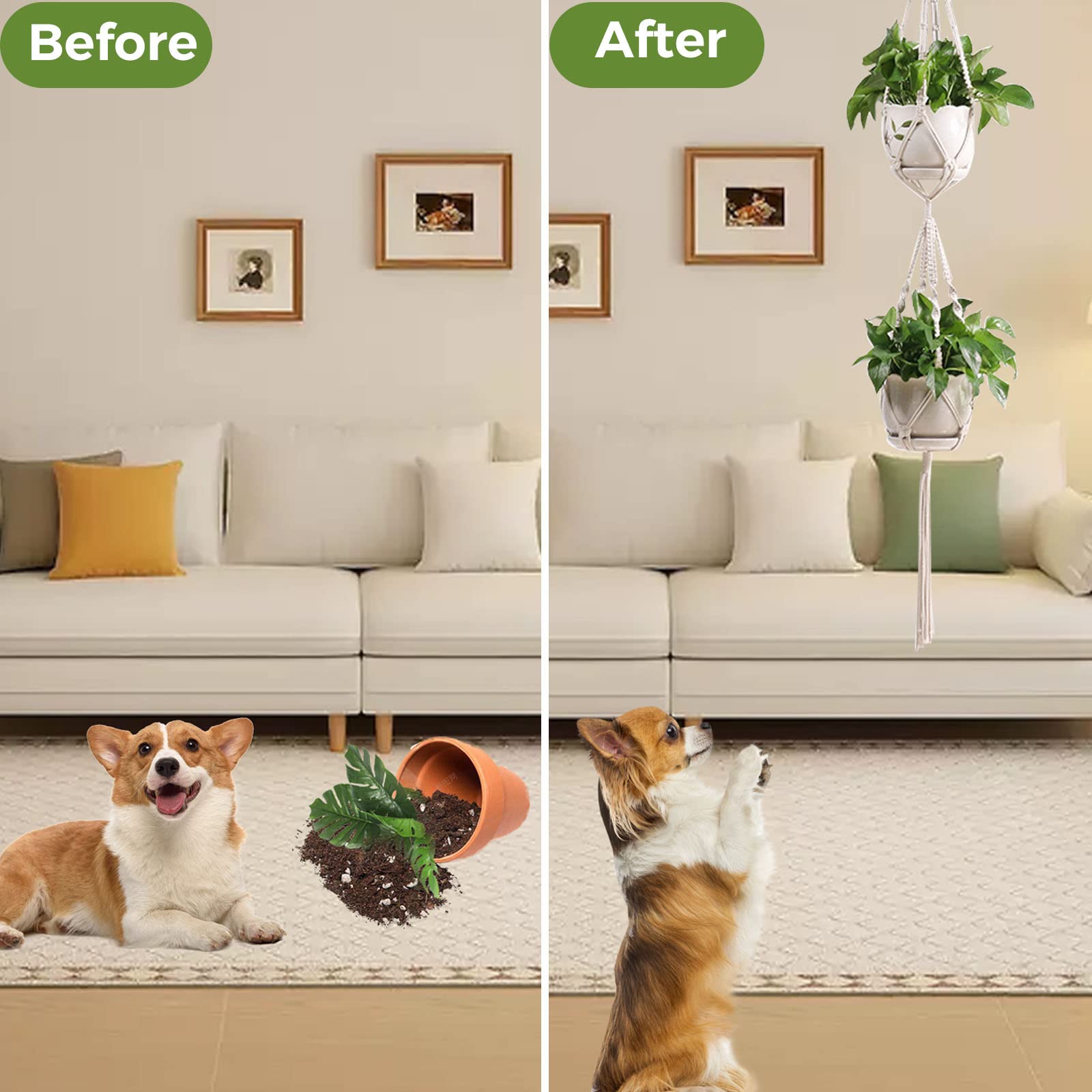VIKY Macetas Colgantes De Doble Capa Para Plantas Interiores Y Exteriores, Macetas Colgantes Bohemias Con Gancho De Metal Para Jardín, Sala De Estar, Ventana, Balcón, Decoración