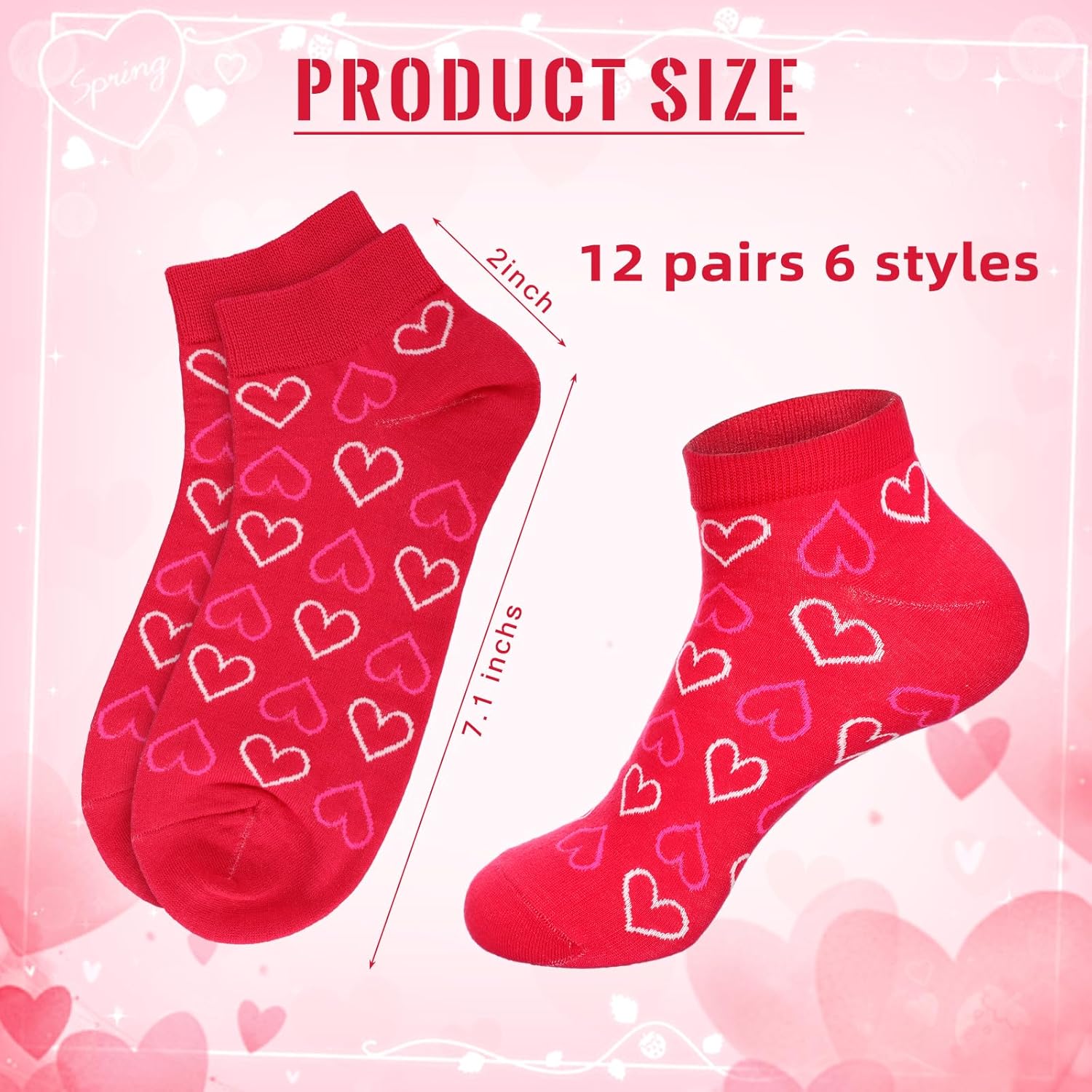 12 Pairs Valentines Gifts for Women Heart Crew Socks Cute Heart White Pink Colorful Crew Socks for Women Couple - Image 5