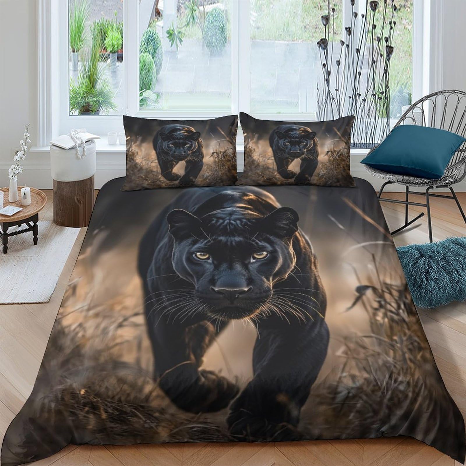 Ctjqhvkz Style-1 3D Printed Panther Fitted Sheet Microfiber Soft Breathable Jungle Animal Bed Cover For Bedroom Dorm Mattress Protection Decor Single（135X200cm）