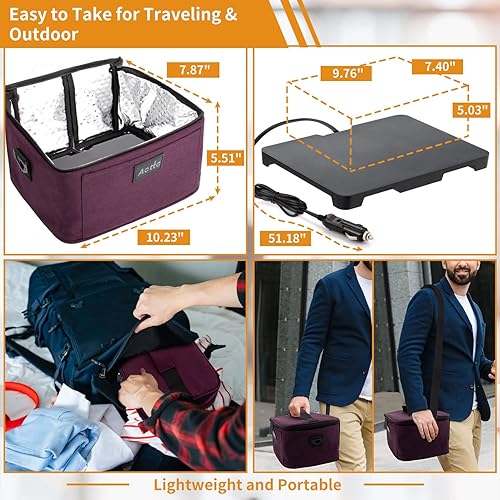 Miniatura 3 de Aotto Fiambrera eléctrica portátil para horno, calentador de alimentos - 12 V24 V 2 en 1 calentador de alimentos para automóvil, fiambrera térmica
