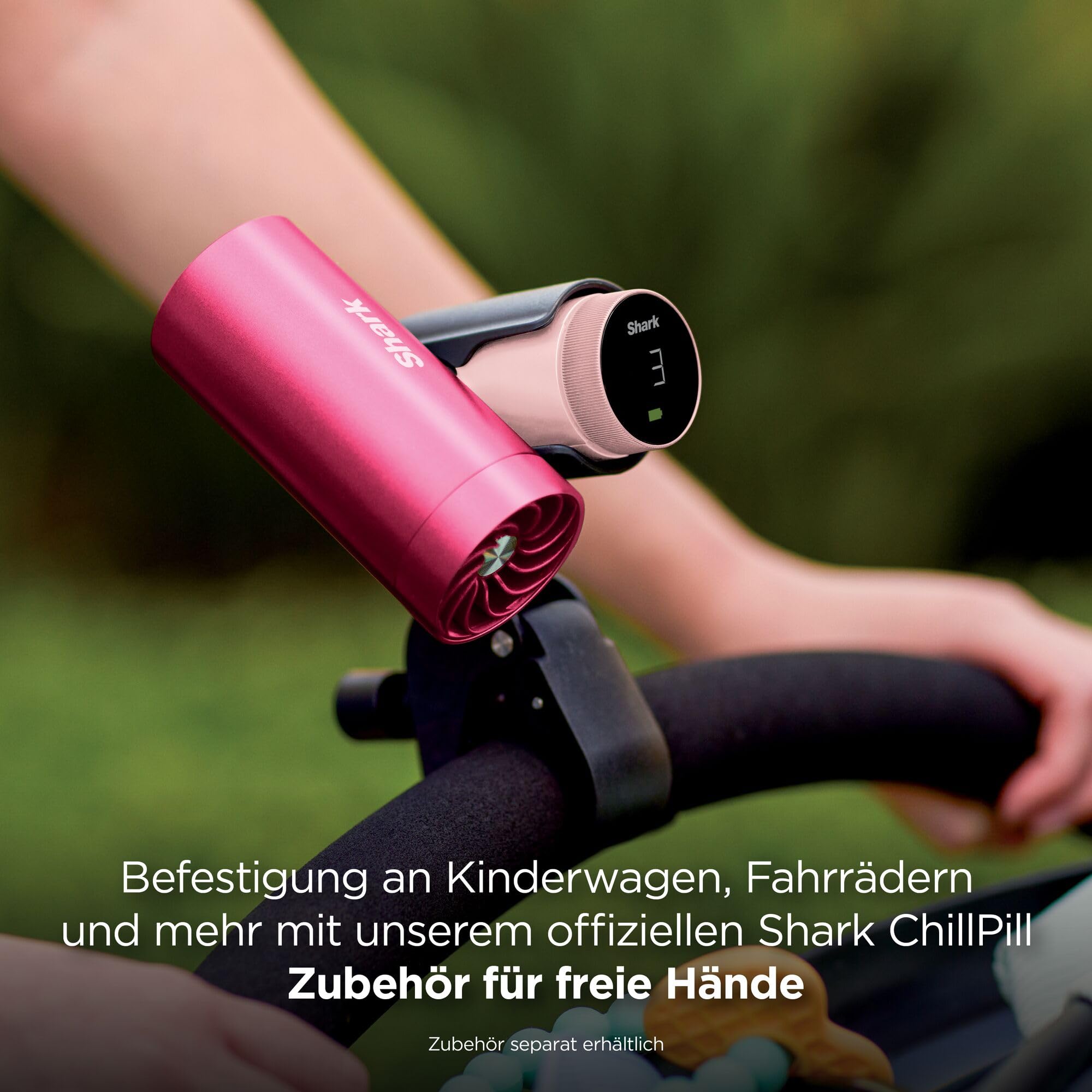 Shark ChillPill 3-in-1-Hochgeschwindigkeits-Handventilator-, Sprühnebel- und InstaChill-System, mit 3 Kühlaufsätzen, reisefreundliches Design, Dragon Fruit FA022EUPK
