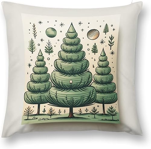 Almohadas para sofá de 16 x 16 pulgadas, diseño de árbol de Navidad, color verde salvia, funda de cojín decorativa simple, funda de cojín cuadrada