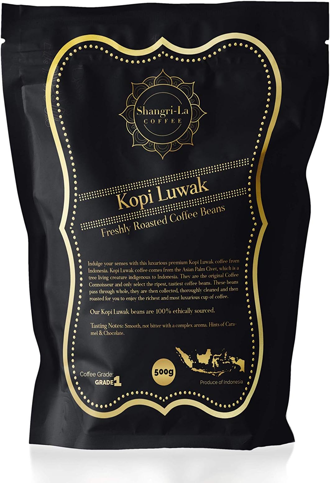 Shangri-La Coffee - Wild Kopiluak Coffee Ground Beans - Sustainably Sourced Ground Coffee (Indonesia) - 250g