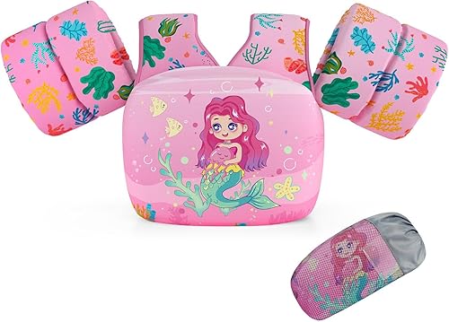 Vista 16 de DOOHALO Flotadores de natación para niños de 28 a 70 libras, chaleco flotante de hombro para niños de 2 a 8 años de edad, para niños y niñas, bebés